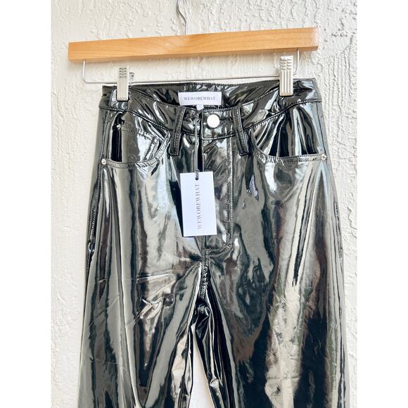 NWT WeWoreWhat Patent PU Leather Ankle Flare Leg Pants Black Women's Size 24 - Picture 3 of 6
